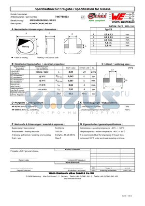 7447785003 datasheet - POWER-CHOKE WE-PD