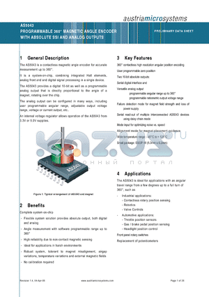 AS5043TR datasheet - PROGRAMMABLE 360` MAGNETIC ANGLE ENCODER WITH ABSOLUTE SSI AND ANALOG OUTPUTS