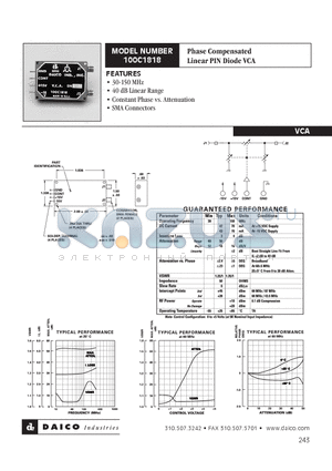 100C1818 datasheet - Phase Compensated Linear PIN Diode VCA