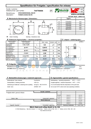 7447789006 datasheet - POWER-CHOKE WE-PD