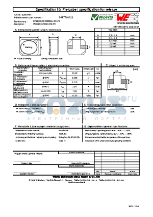 7447786122 datasheet - POWER-CHOKE WE-PD