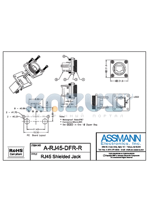 A-RJ45-DFR-R datasheet - RJ45 SHIELDED JACK