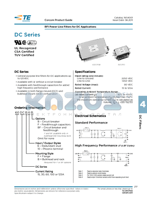 100DCB10BF datasheet - RFI Power Line Filters for DC Applications