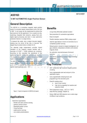 AS5163 datasheet - 12 BIT AUTOMOTIVE Angle Position Sensor