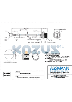 A-USB-APFS-R datasheet - WATERPROOF USB A FEMALE, FOR PANEL MOUNTING, 50mm