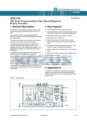 AS5134 datasheet - 360 Step Programmable High Speed Magnetic Rotary Encoder