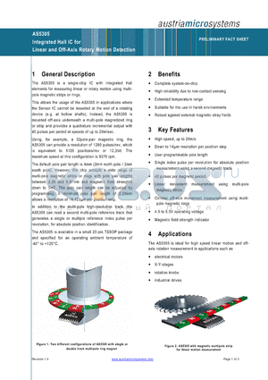 AS5305 datasheet - Integrated Hall IC for Linear and Off-Axis Rotary Motion Detection