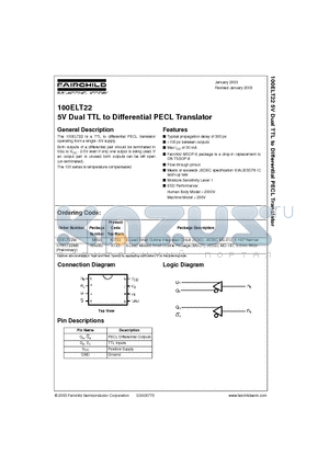 100ELT22M datasheet - 5V Dual TTL to Differential PECL Translator