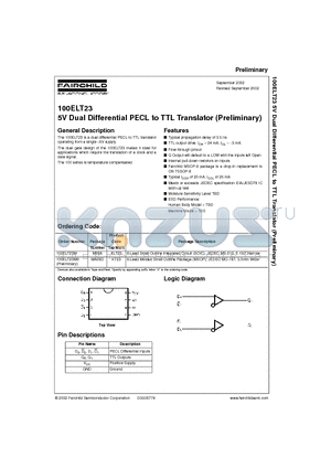 100ELT23 datasheet - 5V Dual Differential PECL to TTL Translator (Preliminary)