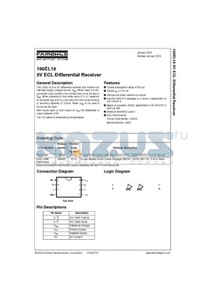 100EL16M8 datasheet - 5V ECL Differential Receiver