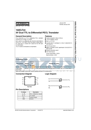 100ELT22 datasheet - 5V Dual TTL to Differential PECL Translator