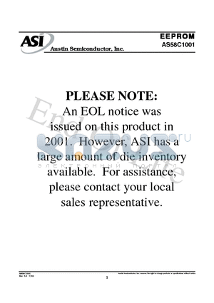 AS58C1001DCJ-20/IT datasheet - 128K x 8 EEPROM EEPROM Memory