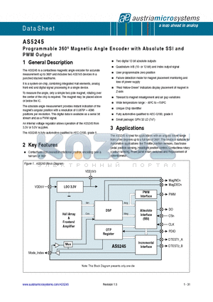 AS5245 datasheet - Programmable 360j Magnetic Angle Encoder with Absolute SSI and PWM Output