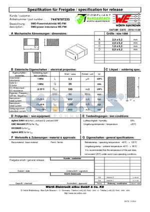 74479787233 datasheet - SMD-power inductance WE-PMI