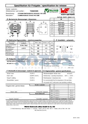 744823305 datasheet - COMMON MODE CHOKE WE-CMB