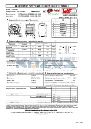 744825510 datasheet - COMMON MODE CHOKE WE-CMB