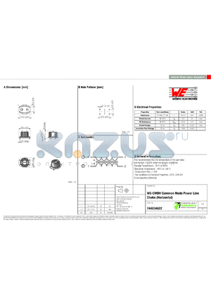 744834622 datasheet - WE-CMBH Common Mode Power Line Choke (Horizontal)