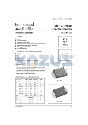 100MT140PB datasheet - THREE PHASE BRIDGE