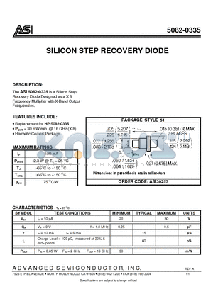 5082-0335 datasheet - SILICON STEP RECOVERY DIODE