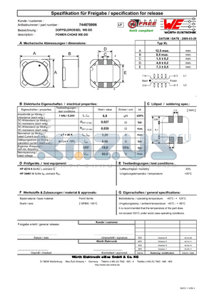 744870006 datasheet - POWER-CHOKE WE-DD