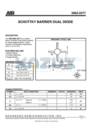 5082-2277 datasheet - SCHOTTKY BARRIER DUAL DIODE