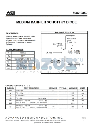 5082-2350 datasheet - MEDIUM BARRIER SCHOTTKY DIODE
