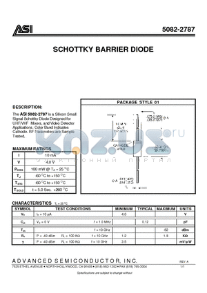 5082-2787 datasheet - SCHOTTKY BARRIER DIODE
