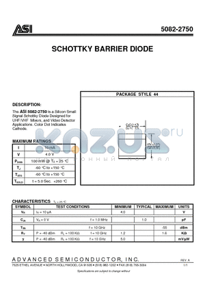 5082-2750 datasheet - SCHOTTKY BARRIER DIODE