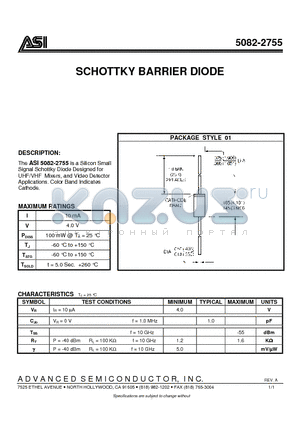 5082-2755 datasheet - SCHOTTKY BARRIER DIODE