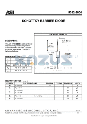 5082-2800 datasheet - SCHOTTKY BARRIER DIODE