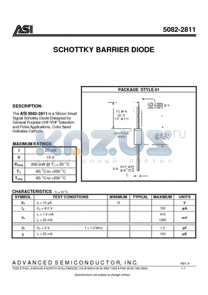 5082-2811 datasheet - SCHOTTKY BARRIER DIODE