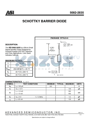 5082-2835 datasheet - SCHOTTKY BARRIER DIODE