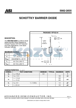 5082-2835 datasheet - SCHOTTKY BARRIER DIODE