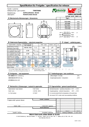 744874006 datasheet - POWER-CHOKE WE-DD