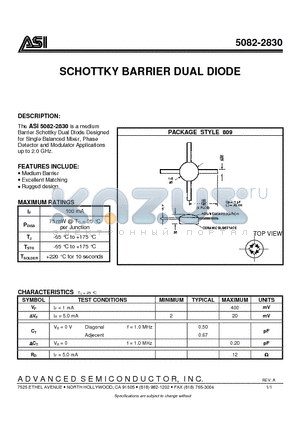 5082-2830 datasheet - SCHOTTKY BARRIER DUAL DIODE