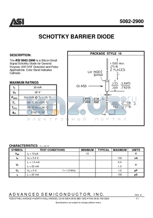 5082-2900 datasheet - SCHOTTKY BARRIER DIODE