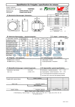 744878001 datasheet - POWER-CHOKE WE-DD