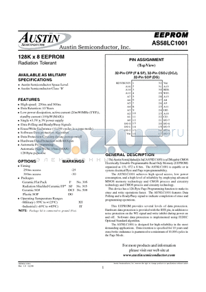 AS58LC1001 datasheet - 128K x 8 EEPROM Radiation Tolerant