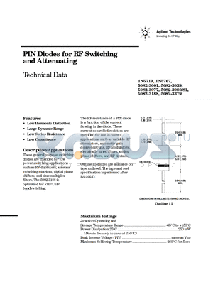 5082-3039 datasheet - PIN Diodes for RF Switching and Attenuating