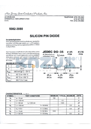 5082-3080 datasheet - SILICON PIN DIODE