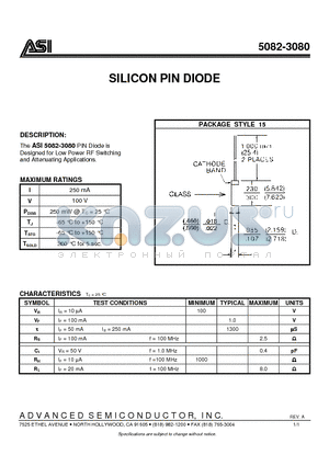 5082-3080 datasheet - SILICON PIN DIODE