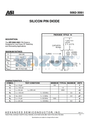 5082-3081 datasheet - SILICON PIN DIODE