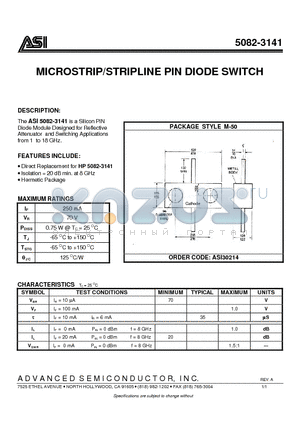 5082-3141 datasheet - MICROSTRIP/STRIPLINE PIN DIODE SWITCH