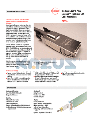 74526-1007 datasheet - LaneLink 10GBASE-CX4 Cable Assemblies