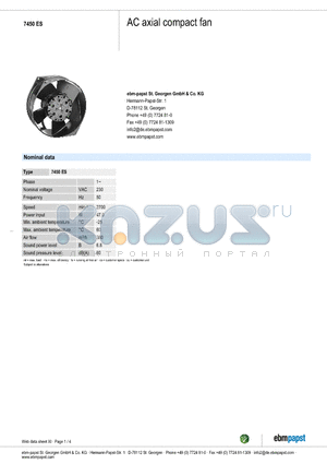 7450ES datasheet - AC axial compact fan