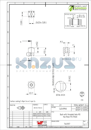 7461057 datasheet - Bush with threaded hole M3 two Rows Pin-Plate