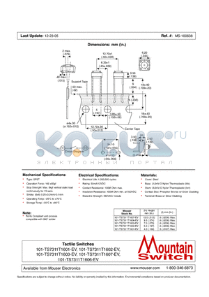 101-TS7311T1601-EV datasheet - Tactile Switches