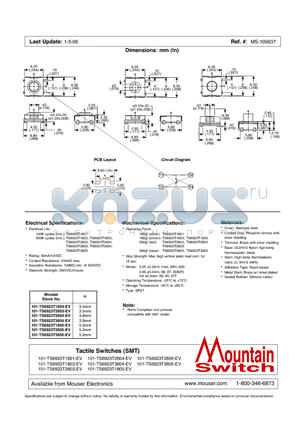 101-TS6923T3605-EV datasheet - Tactile Switches (SMT)