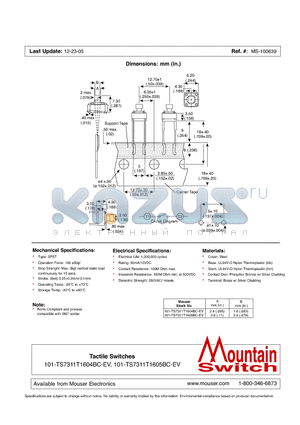 101-TS7311T1604BC-EV datasheet - Tactile Switches