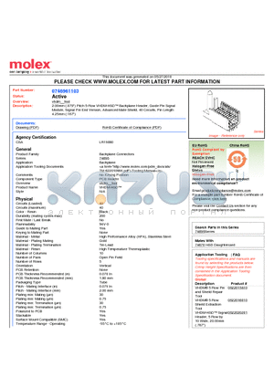 74696-1103 datasheet - 2.00mm (.079) Pitch 5-Row VHDM-HSD Backplane Header, Guide Pin Signal Module, Signal Pin End Version, Advanced Mate Shield, 40 Circuits